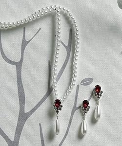 Weddingstar 8346-19 Pear Shaped Crystal with White Pearl Drop Jewelry 3 Piece Set- Dark Amethyst Jewel