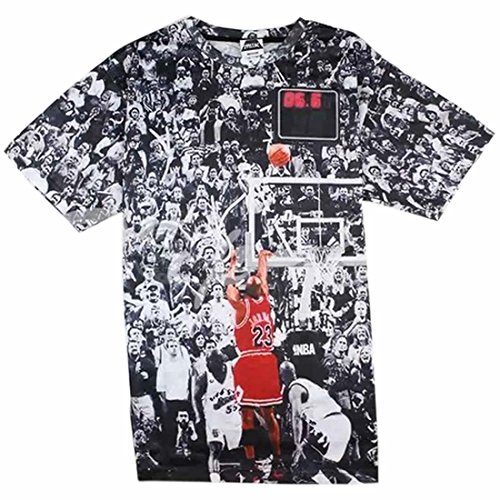 TM Mens Casual Sports Top Jordan Print Short sleeve T-shirts Tee L Black
