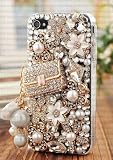 Pearl handbag with chain stuffs 3D bling Iphone 4 4s cases,with GIft Box,Glue extra stone