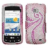 Rhinestones Protector Case for LG Ally VS740, Swirl Pink & White Full Diamo ....