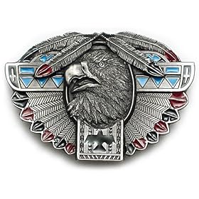 Thunderbird Totem Belt Buckle Eagle Feathers Native American