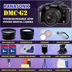 Panasonic DMC-G2 Interchangeable Lens System Digital Camera + PRO Shooter 16GB, Deluxe Carrying Case, Flash, Lens & Tripod Complete Accessories Package