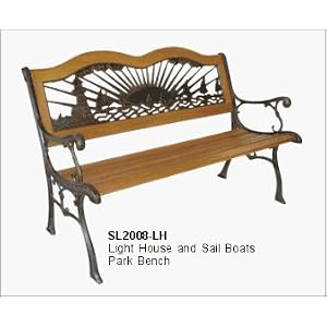 DC America SL2008-LH, Light House and Sail Boats Park Bench, Cast Iron Frame and Hardwood... by 