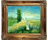 Art Reproduction Oil Painting - Monet Paintings: La Promenade (Argenteuil) with Renaissance Bronze Frame - Bronze Finish - 30 X 34 - Hand Painted Framed Canvas Art
