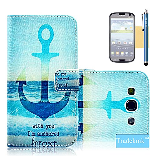 Galaxy S3 Case, Tradekmk(TM) Latest Fashion Luxury PU Leather Folio Magnet Wallet Stand Case Cover [Huge Upright Anchor] Compatible with Samsung Galaxy S3 i9300-[+Stylus+Screen Protector+Cleaning Cloth]
