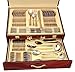 Italian Collection 'Florence' 75-Piece Premium Surgical Stainless Steel Silverware Flatware Set 18/10, Service for 12, 24K Gold-Plated Hostess Serving Set in a Wooden Case