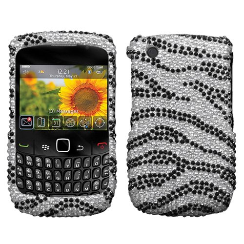 Rhinestones Shield Protector Case for BlackBerry Curve 8520 8530, Zebra Stripes Full Diamond