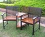 Acacia Wood Outdoor Corner Double Chair in Black/Oak (Black/Oak) (35"H x 62.25"W x 23.5"D)