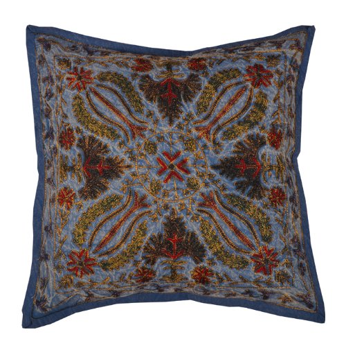 Imagen 2 de Cojín de algodón indio cubre con tamaño de bordado de trabajo de 16 x 16 pulgadas Juego de 2 piezas