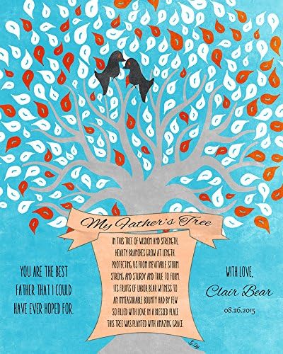 Gift For Dad Father's Day Gift Poem My Father's Tree Personalized Family Tree Birthday Gift for Dad 8x10 Custom Art Print Aqua Orange White Gray