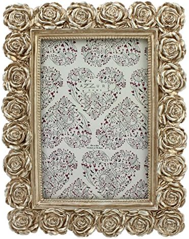 Azzure HomeRose Resin Decorative Picture Frame for Table Top or Wedding Table Décor, 4x6, Champagne