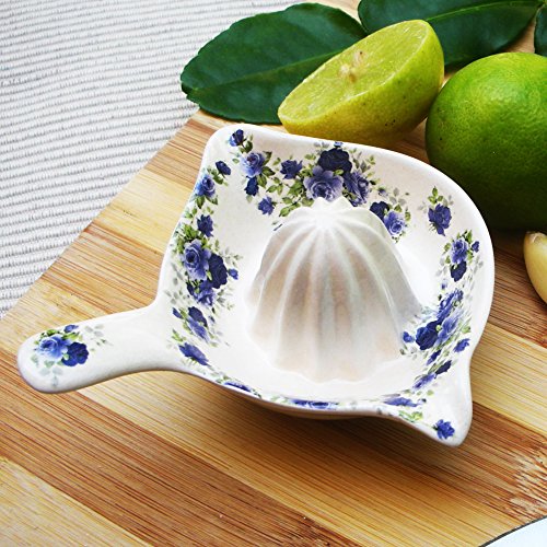 Ceramic Lemon Lime Citrus Squeezer Juicer Blue Floral Flower