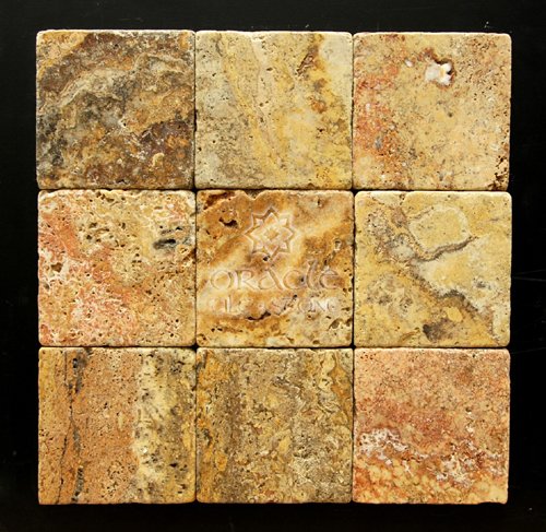 Scabos 4 X 4 Tumbled Travertine Tile, cat
