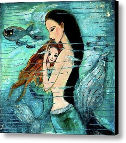 Modern Oil Painting Print Art Animal Painting Mermaid Pattern on Canvas Wall Art Home Decoration Unframed 20 x 20 in
