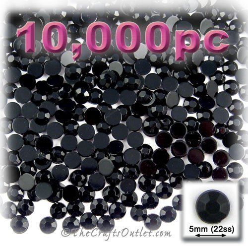10,000pc flatback Rhinestones Round 5mm - 21ss Jet Black