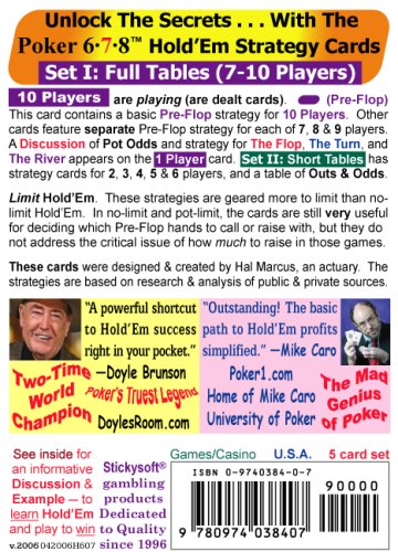 Poker 6-7-8 Hold'Em Strategy Cards Set I: Full Tables (7-10 Players)
