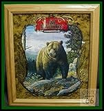 OLD MILWAUKEE BEER 2 OAK WILDILIFE OUTDOOR OAK FRAME MIRROR SET GRIZZLY BEAR + WOLF