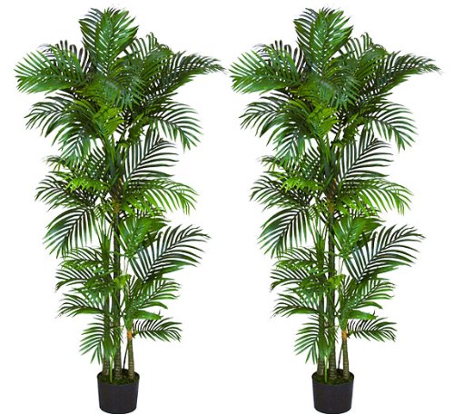 TWO Pre-Potted 6' Artificial King Areca Palm Trees