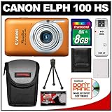 Canon PowerShot 100 HS Digital Elph Camera (Orange) with 8GB Card + NB-4L B ....