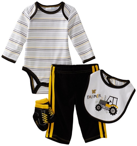 Vitamins Baby Baby-Boys Lil Farmer 4-Piece Creeper Pant Set, Black, 3 Months