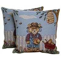 American Mills Beekeeper Bear 13 by 13 Pillow, Set of 2