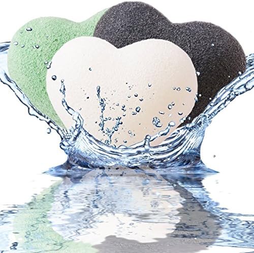 ASOX (3 Pack) Charcoal, Green Tea &amp; Natural Facial Cleansing &amp; Exfoliating Beauty Sponges Best Facial Sponges Face Wash Cleansing Exfoliating