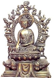 Sitting Buddha Brass Sculpture Statue 10 x 7 inches