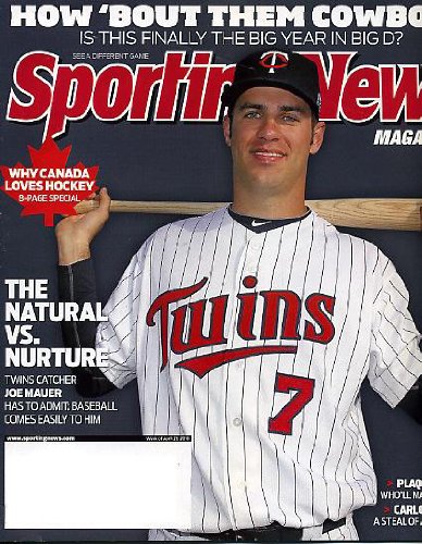 Sporting News April 26 2010 Joe Mauer/Minnesota Twins on Cover, Dallas Cowboys, Carl Crawford/Tampa Bay Devil Rays, Why Canada Loves Hockey, Brandon Jennings/Milwaukee Bucks, Demaryius Thomas/Georgia Tech