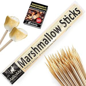 MalloMe Bamboo Marshmallow Roasting Sticks 5mm Thick Extra Long Heavy Duty Wooden Hot Dog Smores Sticks Shish Kabob Skewers Fire Pit Campfire Cooking Kids, 30
