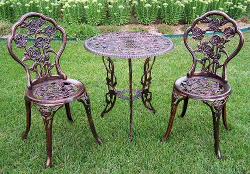 Oakland Living 3705-AB Rose Outdoor Bistro Set, Antique Bronze