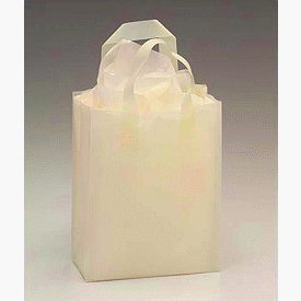 White Frosted High Density Shoppers, 8 x 4 x 10. Sold by the case (250 per case)