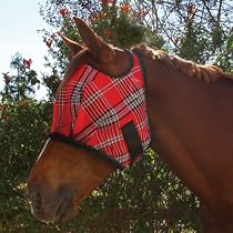 Kensington Fly Mask with Webbing Trim, Black Ice Plaid, Medium
