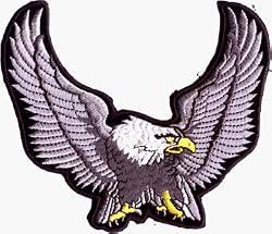Large Black, Silver & White Eagle - 5" x 4" - Embroidered Iron On or Sew On Patch