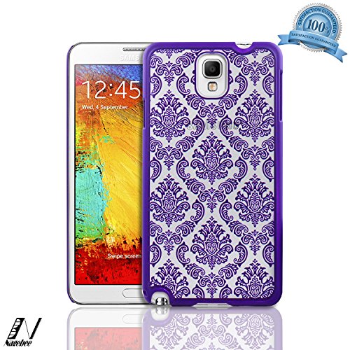 Note 3 Case, Nagebee Diva Lace Damask Design Ultra Slim Translucent Rubber Coating Hard Case (Lace Purple)
