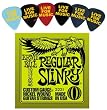 Ernie Ball 2221 Regular Slinky Electric Guitar Strings w/ Bonus 6 Pack of LIVE FOR MUSIC Celluloid Picks - Thin