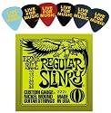 Ernie Ball 2221 Regular Slinky Electric Guitar Strings w/ Bonus 6 Pack of LIVE FOR MUSIC Celluloid Picks - Medium