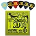Ernie Ball 2221 Regular Slinky Electric Guitar Strings w/ Bonus 6 Pack of LIVE FOR MUSIC Celluloid Picks - Thin