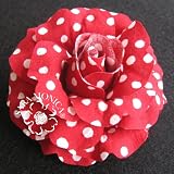 Sara Monica Artisan Collection: Flower Hair Clip and Brooch Pin: Cotton, Red Polka Dot Rose: Style 01