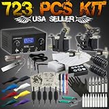 723 Pcs Complete Tattoo Starter Kit Digital Power Supply Needles Grips 8 Color MOMs Ink Shots
