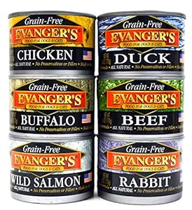 Evanger's Grain Free, All Natural Dog / Cat Food Variety Pack - 6 Flavors (Chicken, Beef, Buffalo, Rabbit, Duck, and Wild Salmon) 6-Ounce Each - 2 of Each Flavor (12 Total Cans) Evanger's Grain Free, All Natural Dog / Cat Food Variety Pack - 6 Flavors (Chicken, Beef, Buffalo, Rabbit, Duck, and Wild Salmon) 6-Ounce Each - 2 of Each Flavor (12 Total Cans)