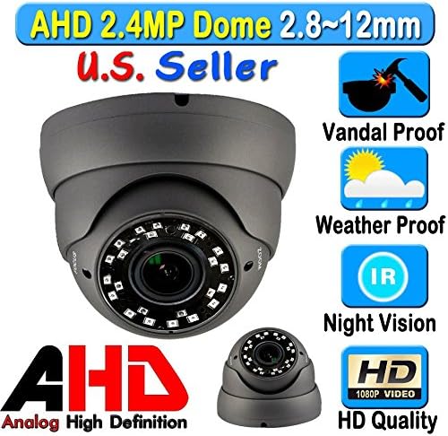 LEXA AHD 2.4MP 1080P Dome 1/2.9" Sony Sensor 2.8-12mm Wide Adjustable VariFocal Lens Angle Vandal Weather Water 100FT Night Vision BNC Connection Outdoor HD CCTV Black Camera