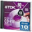 TDK CDRW80TWN10 10 Pack of 700MB 4x CD-RW Discs in Slim Jewel Cases