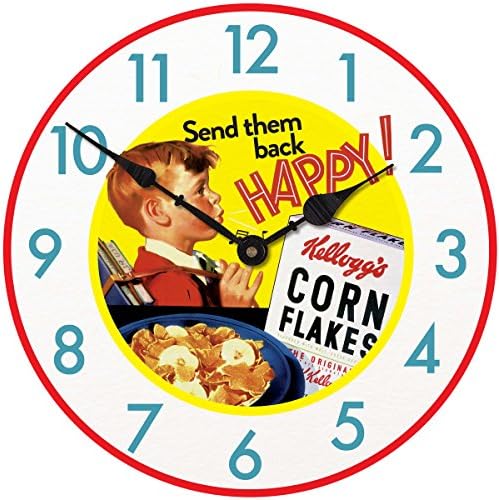 Wall Clock by Kellogg's Vintage - Using nostalgia, Retro and Classic decorative advertising these wall clocks bring classic decor to any Kitchen - In stock and Backed by Amazon's 100% Money Back Guarantee (12" BOY CORNFLAKES)