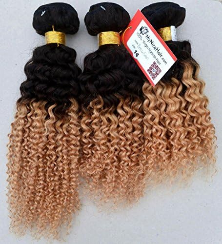 MyNiceHair-- 3 Bundles/lot 20+22+24inch Brazilian Two Tone Blonde Ombre 1B#/27# Human Remy Hair Extensions Weave kinkys curly 300g, 2-4 days speedy delivery