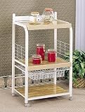 61FNy74bH7L. SL160  White Metal & Natural Wood Kitchen Server Cart Utility w/Basket and Casters