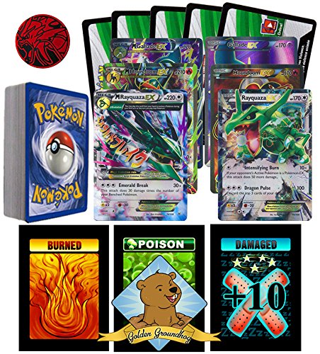 GoldenGroundhog POKEMON EX and Mega EX Random 50 Card Bundle with 3 Custom Golden Groundhog Tokens