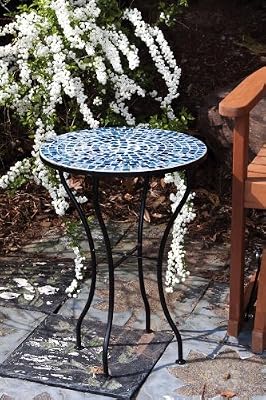 Dark and Light Blue Mosaic Side Table