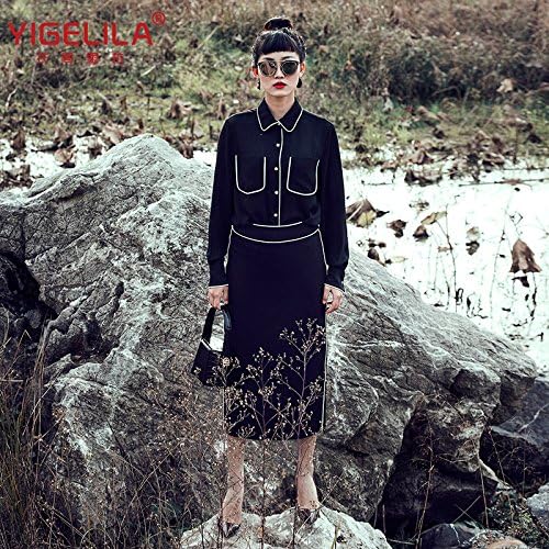 YIGELILA New Women Black Splice White Word Long Bodycon Skirt Suits Small