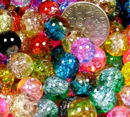 Beading Station 50-Piece Mix Crackle Lampwork Glass Round Beads, 8mm