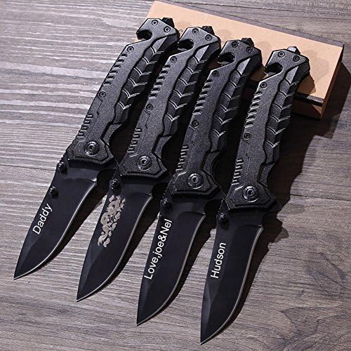 Father's Day Black Tactical Rescue Knife - Tactical Dad's Knife - Engraved Survival Knife - Personalized Rescue Knife - Father's Day Gift